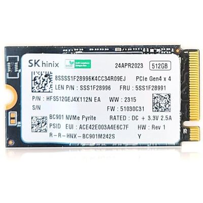 Generic SSD Internal Solid State Drive 512GB M.2 2242 42mm NVMe PCIe Gen4 x4 SK Hinix BC901 (OEM BULK), HFS512GEJ4X112N Generic SSD Internal Solid State Drive 512GB M.2 2242 42mm NVMe PCIe Gen4 x4 SK Hinix BC901 (OEM BULK), HFS512GEJ4X112N