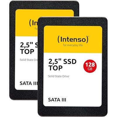 Intenso 2,5" SSD SATA III Top Pack (2 × 128 GB) SSD veloce e antiurto per PC e notebook, fino a 550 MB/s in lettura, 500 MB/s in scrittura, confezione da 2, nero Intenso 2,5" SSD SATA III Top Pack (2 × 128 GB) SSD veloce e antiurto per PC e notebook, fino a 550 MB/s in lettura, 500 MB/s in scrittura, confezione da 2, nero
