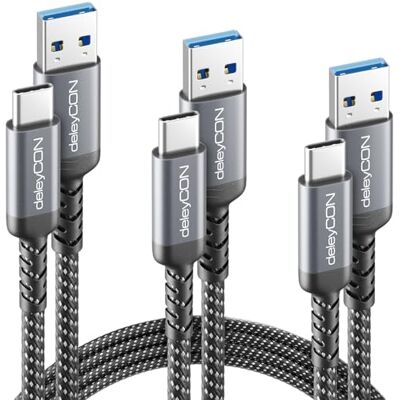 deleyCON 3x Cavi USB-A a USB-C Corti (0,5m + 1m + 2m) USB 3.0 5 Gbps (USB 3.2 Gen1) Cavi di Ricarica e Dati per Smartphone Tablet Notebook Fotocamera HDD SSD Disco Esterno ecc. deleyCON 3x Cavi USB-A a USB-C Corti (0,5m + 1m + 2m) USB 3.0 5 Gbps (USB 3.2 Gen1) Cavi di Ricarica e Dati per Smartphone Tablet Notebook Fotocamera HDD SSD Disco Esterno ecc.