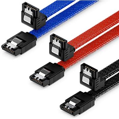 deleyCON 3x 50cm SATA 3 Nylon Cavi Set Cavo Dati 6 Gbit/s Cavo di Collegamento Cavo di Attacco Scheda Madre HDD SSD Disco Rigido 1 Spina S-ATA a 90° Nero Blu Rosso deleyCON 3x 50cm SATA 3 Nylon Cavi Set Cavo Dati 6 Gbit/s Cavo di Collegamento Cavo di Attacco Scheda Madre HDD SSD Disco Rigido 1 Spina S-ATA a 90° Nero Blu Rosso
