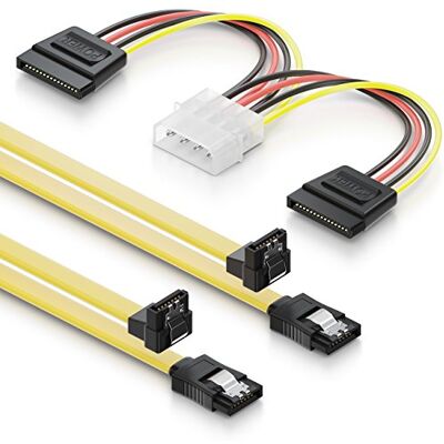 deleyCON Set di 2 Cavi S-ATA 3 0,5m + Adattatore di Alimentazione SATA a 4 Pin Cavi Dati Per HDD SSD Con Clip 1 Connettore Dritto a 1 Connettore a 90° Gradi deleyCON Set di 2 Cavi S-ATA 3 0,5m + Adattatore di Alimentazione SATA a 4 Pin Cavi Dati Per HDD SSD Con Clip 1 Connettore Dritto a 1 Connettore a 90° Gradi