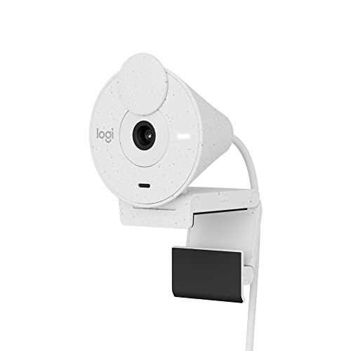 Logitech Brio 300 Webcam Full HD con Otturatore Privacy, Mic con Riduzione del Rumore, USB-C, Streaming, Certificata per Zoom, Microsoft Teams, Google Meet, Correzione Automatica della Luce Bianco