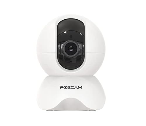 FOSCAM Telecamera IP 3MP, WiFi/LAN, P/T Sicurezza con rilevamento umana AI. Compatibile con Alexa e Google Assistant