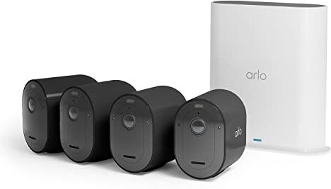 Arlo Pro 5 Telecamera Wi-Fi Esterno & Stazione Base Smart Hub, 2K HDR, 160°, Visione Notturna Colori, Sirena, Rilevamento Movimento, Prova  Secure Inclusa, 4 Telecamere, Nere