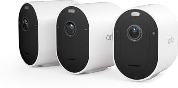 Arlo Pro 5 Telecamera WiFi Esterno Senza Fili, Telecamera WiFi Interno, 2K HDR, Sirena Allarme Casa, Sensore Di Movimento, Visione Notturna Colori, Prova Inclusa  Secure, 3 Telecamera, Bianche