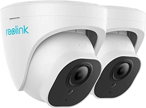 Reolink PoE 5MP Telecamera Esterno, Rilevamento di Uomo/Veicolo, Telecamera IP con Slot per Scheda microSD, Audio, Impermeabile IP67, Visione Notturna a Infrarossi fino a 30 metri, RLC-520A (2 pezzi)