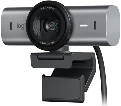 Logitech MX Brio per collaborazione e streaming Ultra HD 4K, 1080p a 60 FPS, due microfoni con riduzione del rumore, Show Mode, USB-C, copertura webcam, Microsoft Teams, Zoom, Google Meet, Grafite