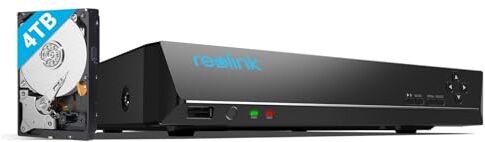 Reolink NVR PoE 16 Canali con 4TB HDD, Videoregistratore Cablato Supporta 12MP/4K/5MP/4MP, Accesso Locale e Remoto, Capacità Espandibile a 12TB, Videosorveglianza Registrazione 24/7, RLN16-410