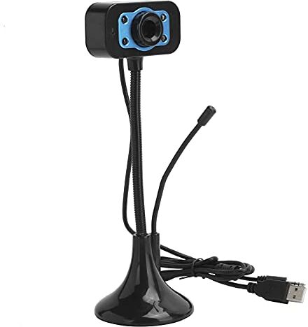 Bewinner Dilwe Webcam USB Universale Blu con Supporto da Tavolo per Computer, Webcam Esterna con Luce a LED e Microfono per Giochi e Live Streaming, Fotocamera USB con Supporto Regolabile