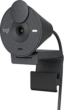 Logitech Brio 300 Webcam Full HD con Otturatore Privacy, Mic con Riduzione del Rumore, USB-C, Streaming, Correzione Automatica della Luce Grafite