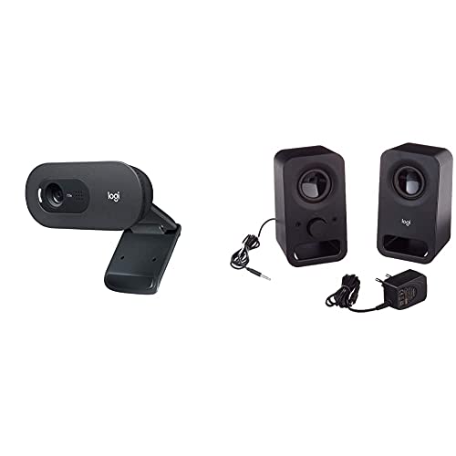 Logitech C505 Webcam Hd Videocamera Usb Esterna 720P Hd Per Desktop O Laptop Con Microfono A Lunga Portata & Z150 Altoparlanti Stereo Multimediali Compatti, Ingresso Audio Da 3.5 Mm