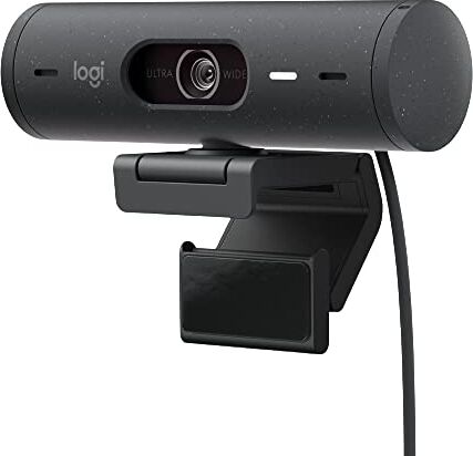 Logitech Brio 500 Webcam Full HD Correzione Luce, Show Mode, Microfono Riduzione del Rumore, Copertura Privacy, Streaming, Funziona con Microsoft Teams, Google Meet, Zoom, Cavo USB-C Grafite