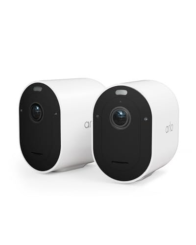 Arlo Pro 5 Telecamera WiFi Esterno Senza Fili, Telecamera WiFi Interno, 2K HDR, Sirena Allarme Casa, Sensore Di Movimento, Visione Notturna Colori, Prova Inclusa  Secure, 2 Telecamera, Bianche