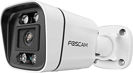 FOSCAM V5EP 5MP POE Telecamera di sorveglianza con faro integrato e sirena di allarme, rilevamento di persone e veicoli, visione notturna, audio bidirezionale, funzione P2P, IP66 impermeabile