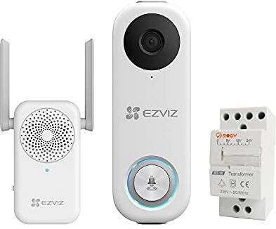 EZVIZ DB1C, Kit videocitofono Wi-Fi, risoluzione 1080p, rilevamento delle Persone, Audio bidirezionale, Visione Notturna e IP65, H.265, Semplice Installazione Con cavo elettrico, Wireless