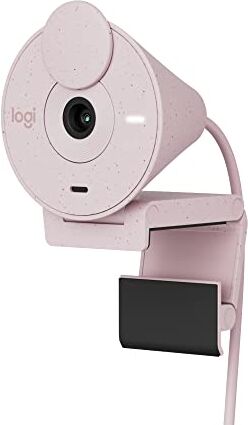 Logitech Brio 300 Webcam Full HD con Otturatore Privacy, Mic con Riduzione del Rumore, USB-C, Streaming, Certificata per Zoom, Microsoft Teams, Google Meet, Correzione Automatica della Luce Rosa