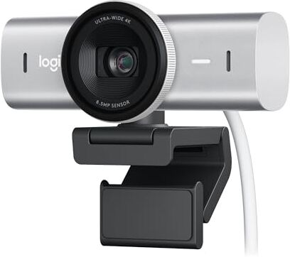 Logitech MX Brio per collaborazione, streaming Ultra HD 4K, 1080p a 60FPS, due microfoni con riduzione del rumore, Show Mode, USB-C, copertura webcam, Microsoft Teams, Zoom, Google Meet, Grigio chiaro