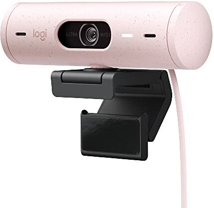 Logitech Brio 500 Webcam Full HD Correzione Luce, Show Mode, Microfono Riduzione del Rumore, Copertura Privacy, Streaming, Funziona con Microsoft Teams, Google Meet, Zoom, Cavo USB-C Rosa