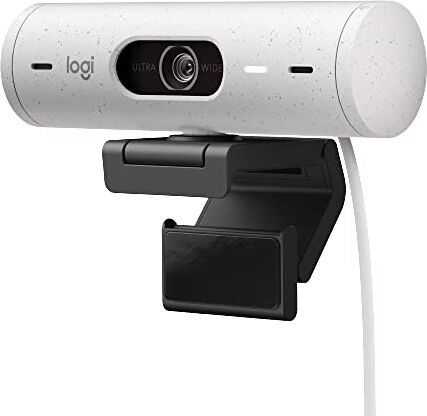 Logitech Brio 500 Webcam Full HD Correzione Luce, Show Mode, Microfono Riduzione del Rumore, Copertura Privacy, Streaming, Funziona con Microsoft Teams, Google Meet, Zoom, Cavo USB-C Bianco