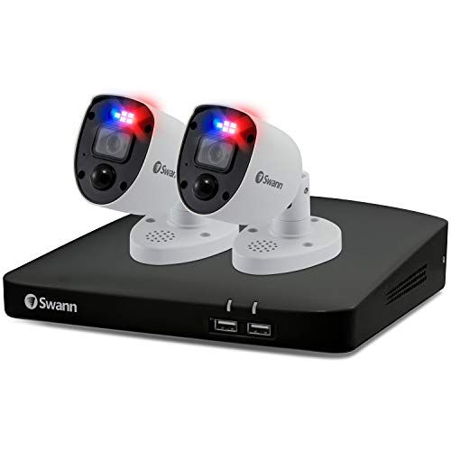 Swann Sistema di Sicurezza Enforcer, 2 Telecamere 4K, Luci Lampeggianti e Sirena, DVR a 4 Canali con Disco rigido da 1TB, True Detect, Compatibile con Google Assistant e Alexa, Cloud Gratuito, Bianco