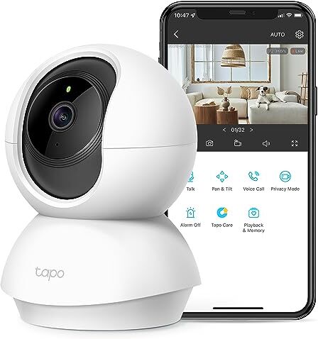 TP-Link Tapo 2K Pan Tilt Security Camera for Baby Monitor, Dog Camera w/ Motion Detection, 2-Way Audio Siren, Night Vision, Cloud &SD Card Storage (Up to 256 GB), Works with Alexa & Google Home (C210)