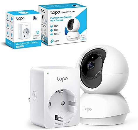 TP-Link Telecamera Wi-Fi Interno, Videocamera sorveglianza 1080P +  Presa Wi-Fi Tapo P100