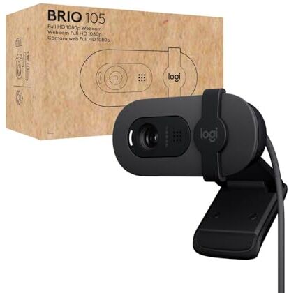 Logitech Brio 105 webcam professionale Full HD 1080p con correzione automatica illuminazione, USB-A, copriobiettivo, configurazione facile, compatibile con Windows, macOS, ChromeOS Grafite