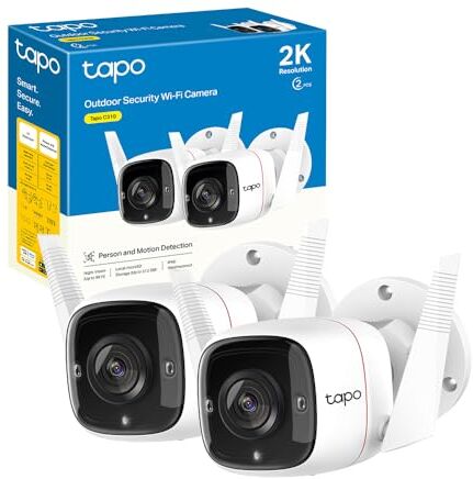 TP-Link Tapo C310P2 Telecamera Wi-Fi Esterno UHD 3MP Telecamera IP di Sorveglianza, Visione Notturna fino 30m, Impermeabile IP66, 2 Vie Audio, Compatibile con Alexa, Contiene 2 Tapo C310