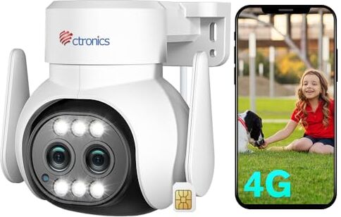 ctronics 3G/4G Telecamera Esterno con SIM Scheda, 6X Zoom Ibrido, PTZ IP Videocamera di Sorveglianza, Tracciamento Automatico con Zoom Automatico, Visione Notturna a Colori, Cloud/SD, IP66