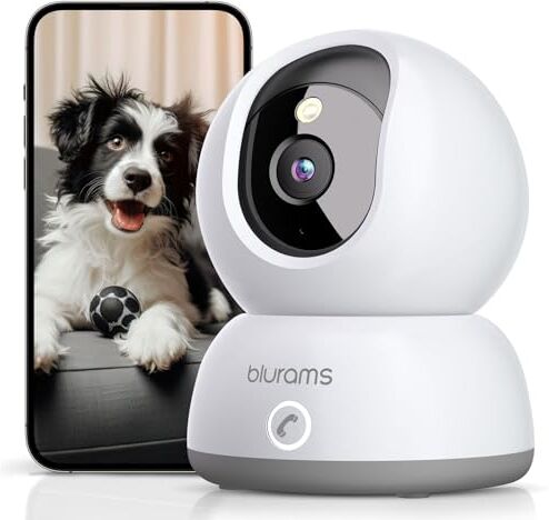 blurams Telecamere Wifi Interne 2K,Videocamera Sorveglianza Interno Wifi,Telecamere per Cani/Casa/Bambini,Visione Notturna a Colori,One-Touch Call,Allarme,Rotazione a 360° (2.4GHz Wi-Fi)