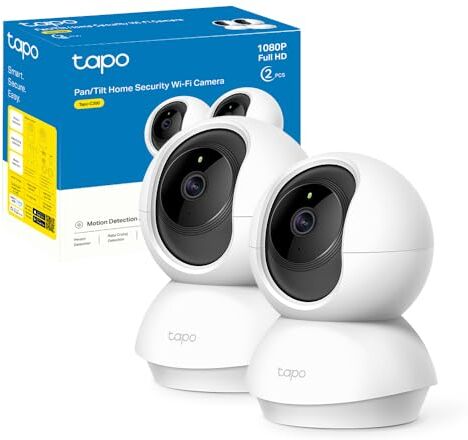 Tapo TP-Link C200P2 Telecamera Wi-Fi Interno, Videocamera Sorveglianza 1080P, Visione Notturna, Audio Bidirezionale, Notifiche in Tempo Reale del Sensore di Movimento, Contiene 2 C200