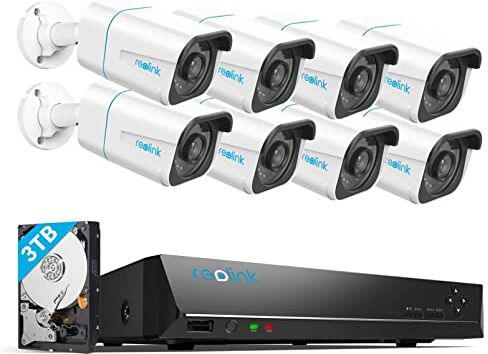 Reolink 4K Kit Videosorveglianza Poe, Rilevamento Intelligente di Persone e Veicoli, 16CH 3TB NVR + 8X 8MP Telecamera Esterno Poe Impermeabile, Visione Notturna, RLK16-810B8-A (Ricondizionato)