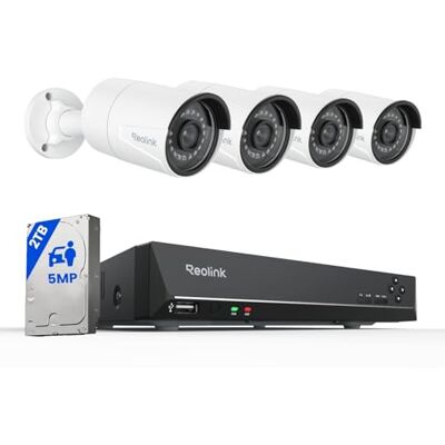 Reolink 5MP PoE Kit Videosorveglianza Esterno, 4K NVR 8CH 2TB + 4x 5MP Telecamera, Rilevamento di Uomo/Veicolo, Visione Notturna IR, Impermeabile IP67, Registrazione 24/7, (Bianco) Reolink 5MP PoE Kit Videosorveglianza Esterno, 4K NVR 8CH 2TB + 4x 5MP Telecamera, Rilevamento di Uomo/Veicolo, Visione Notturna IR, Impermeabile IP67, Registrazione 24/7, (Bianco)