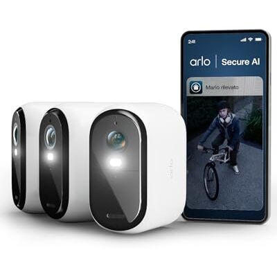 Arlo Essential 3 XL Telecamera WiFi Esterno Senza Fili, 2K, Telecamera WiFi Interno, Batteria Da 24 Mesi*, Sirena Allarme Casa, Sensore Di Movimento, Prova Inclusa Secure, 3 Telecamere, Bianche Arlo Essential 3 XL Telecamera WiFi Esterno Senza Fili, 2K, Telecamera WiFi Interno, Batteria Da 24 Mesi*, Sirena Allarme Casa, Sensore Di Movimento, Prova Inclusa Secure, 3 Telecamere, Bianche
