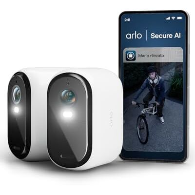 Arlo Essential 3 XL Telecamera WiFi Esterno Senza Fili, 2K, Telecamera WiFi Interno, Batteria Da 24 Mesi*, Sirena Allarme Casa, Sensore Di Movimento, Prova Inclusa Secure, 2 Telecamere, Bianche Arlo Essential 3 XL Telecamera WiFi Esterno Senza Fili, 2K, Telecamera WiFi Interno, Batteria Da 24 Mesi*, Sirena Allarme Casa, Sensore Di Movimento, Prova Inclusa Secure, 2 Telecamere, Bianche