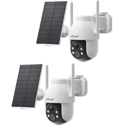 ieGeek 2K 360° PTZ Telecamera Wi-Fi Esterno Batteria con Pannello Solare Senza Fili, Rilevazione Movimento PIR, Faro e Sirena, Visione Notturna a Colori, Audio Bidirezionale, SD/Cloud, IP65, 2 Pezzi ieGeek 2K 360° PTZ Telecamera Wi-Fi Esterno Batteria con Pannello Solare Senza Fili, Rilevazione Movimento PIR, Faro e Sirena, Visione Notturna a Colori, Audio Bidirezionale, SD/Cloud, IP65, 2 Pezzi
