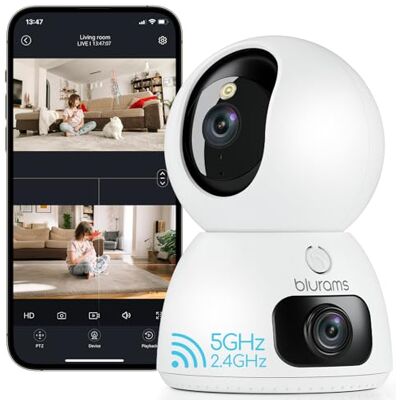 blurams 2K Telecamera Wi-Fi Interno con Doppia Lente, Videocamera Sorveglianza Interno Wi-Fi con 360°, Rilevamento AI, Visione Notturna A Colori, Archiviazione Cloud O Locale, 5G/2.4G blurams 2K Telecamera Wi-Fi Interno con Doppia Lente, Videocamera Sorveglianza Interno Wi-Fi con 360°, Rilevamento AI, Visione Notturna A Colori, Archiviazione Cloud O Locale, 5G/2.4G