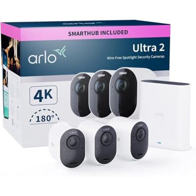 Arlo Ultra 2 Telecamera WiFi Esterno Senza Fili, Telecamera WiFi Interno, 4K UHD, Sirena Allarme Casa, Sensore Di Movimento, Audio Bidirezionale, Prova Secure Inclusa, 3 Telecamere, Bianche Arlo Ultra 2 Telecamera WiFi Esterno Senza Fili, Telecamera WiFi Interno, 4K UHD, Sirena Allarme Casa, Sensore Di Movimento, Audio Bidirezionale, Prova Secure Inclusa, 3 Telecamere, Bianche