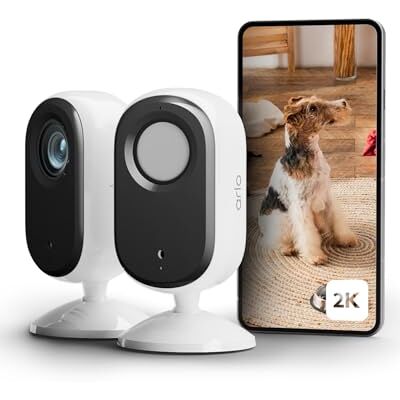 Arlo Essential 2 Indoor Telecamera per Cani/Bambini 2K, Sirena Allarme Casa, Sensore Di Movimento, Visione Notturna, Prova Inclusa Secure, con copriobiettivo automatico, 2 Telecamere, Bianche Arlo Essential 2 Indoor Telecamera per Cani/Bambini 2K, Sirena Allarme Casa, Sensore Di Movimento, Visione Notturna, Prova Inclusa Secure, con copriobiettivo automatico, 2 Telecamere, Bianche