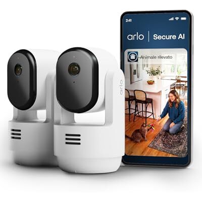 Arlo Essential 3 Indoor 360º HD Pan-Tilt-Zoom, Telecamera per Cani/Bambini, Sirena Allarme, Sensore Di Movimento, Visione Notturna, Prova Inclusa Secure, con copriobiettivo automatico, 2 Telecamere Arlo Essential 3 Indoor 360º HD Pan-Tilt-Zoom, Telecamera per Cani/Bambini, Sirena Allarme, Sensore Di Movimento, Visione Notturna, Prova Inclusa Secure, con copriobiettivo automatico, 2 Telecamere