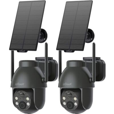 ieGeek 2K 360° PTZ Telecamera Wi-Fi Esterno con Pannello Solare, 2 pz ieGeek 2K 360° PTZ Telecamera Wi-Fi Esterno con Pannello Solare, 2 pz