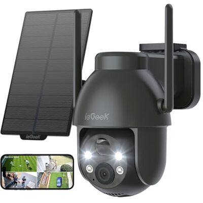 ieGeek 2K 360° PTZ Telecamera Wi-Fi Esterno Batteria con Pannello Solare ieGeek 2K 360° PTZ Telecamera Wi-Fi Esterno Batteria con Pannello Solare