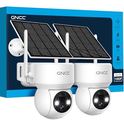 GNCC Telecamera Wi-Fi Esterno Senza Fili con Pannello Solare, 2PCS GNCC Telecamera Wi-Fi Esterno Senza Fili con Pannello Solare, 2PCS