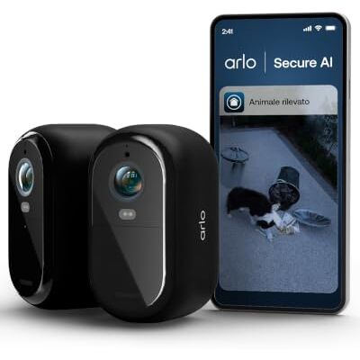 Arlo Essential Telecamera di sorveglianza a batteria HD, per esterni, Wi-Fi, senza fili, video 1080p, visione notturna a colori, luce, rilevatore di movimento, sirena, audio a 2 vie, con periodo di Arlo Essential Telecamera di sorveglianza a batteria HD, per esterni, Wi-Fi, senza fili, video 1080p, visione notturna a colori, luce, rilevatore di movimento, sirena, audio a 2 vie, con periodo di