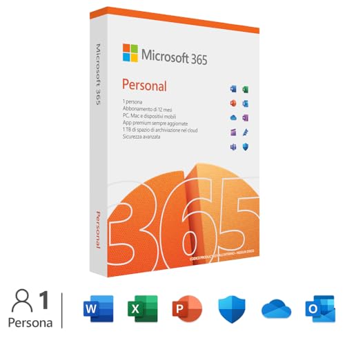 Microsoft 365 Personal 1 persona- Per PC/Mac/tablet/cellulari Abbonamento di 12 mesi