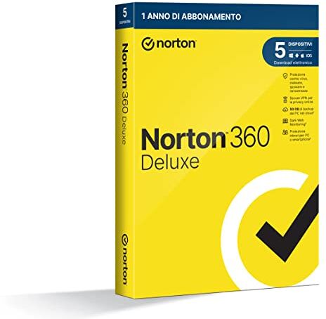 Symantec 360 Deluxe 2024, Antivirus per 5 dispositivi, Licenza di 1 anno, PC, Mac, tablet e smartphone