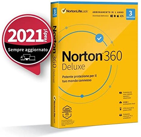 Symantec Norton 360 Deluxe, 3 Dispositivi, 1 Anno, 25GB Cloud Backup