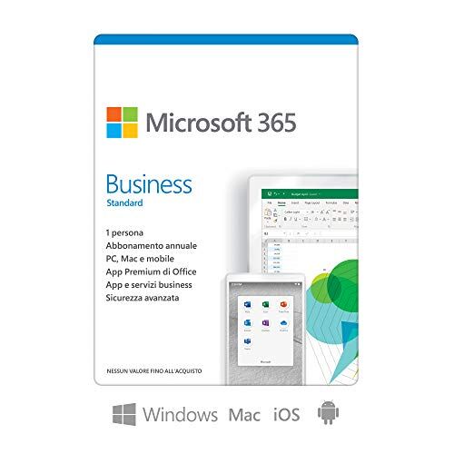 Microsoft 365 Business Standard   per 1 persona   fino a 5 PC/Mac + 5 dispositivi mobili + 5 tablets   1 abbonamento annuale   scatola