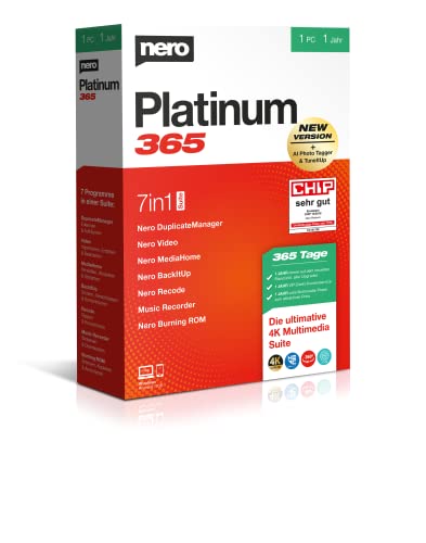 Nero Platinum 365- Editing video   Backup   Gestione e riproduzione di contenuti multimediali   8K   Foto   Musica   Messa a punto del PC   Windows 8/10/11   1 PC