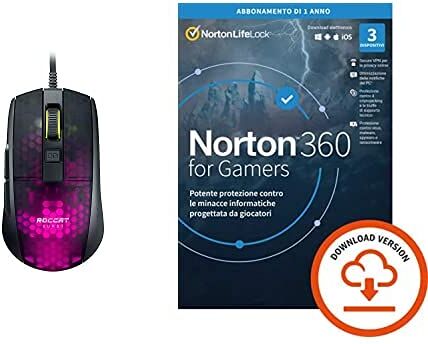 Roccat Burst Pro – Nero + Norton 360 for Gamers 2021  Antivirus per 3 Dispositivi